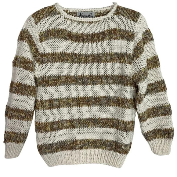 Vintage 90s Striped Crewneck Pullover Neutral Sweater Womens Size Medium - Picture 1 of 13